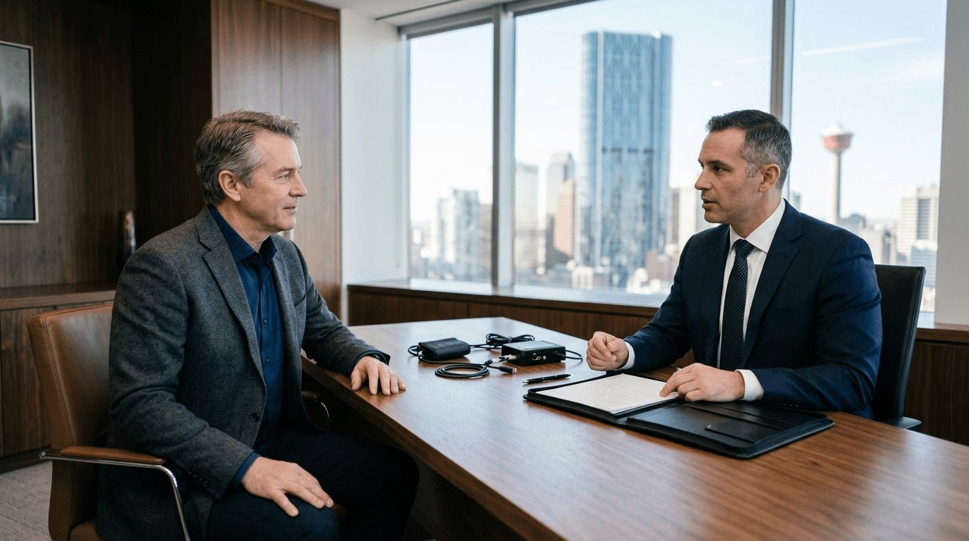 Confidential pre-test consultation for a professional lie detector test Calgary in an executive office