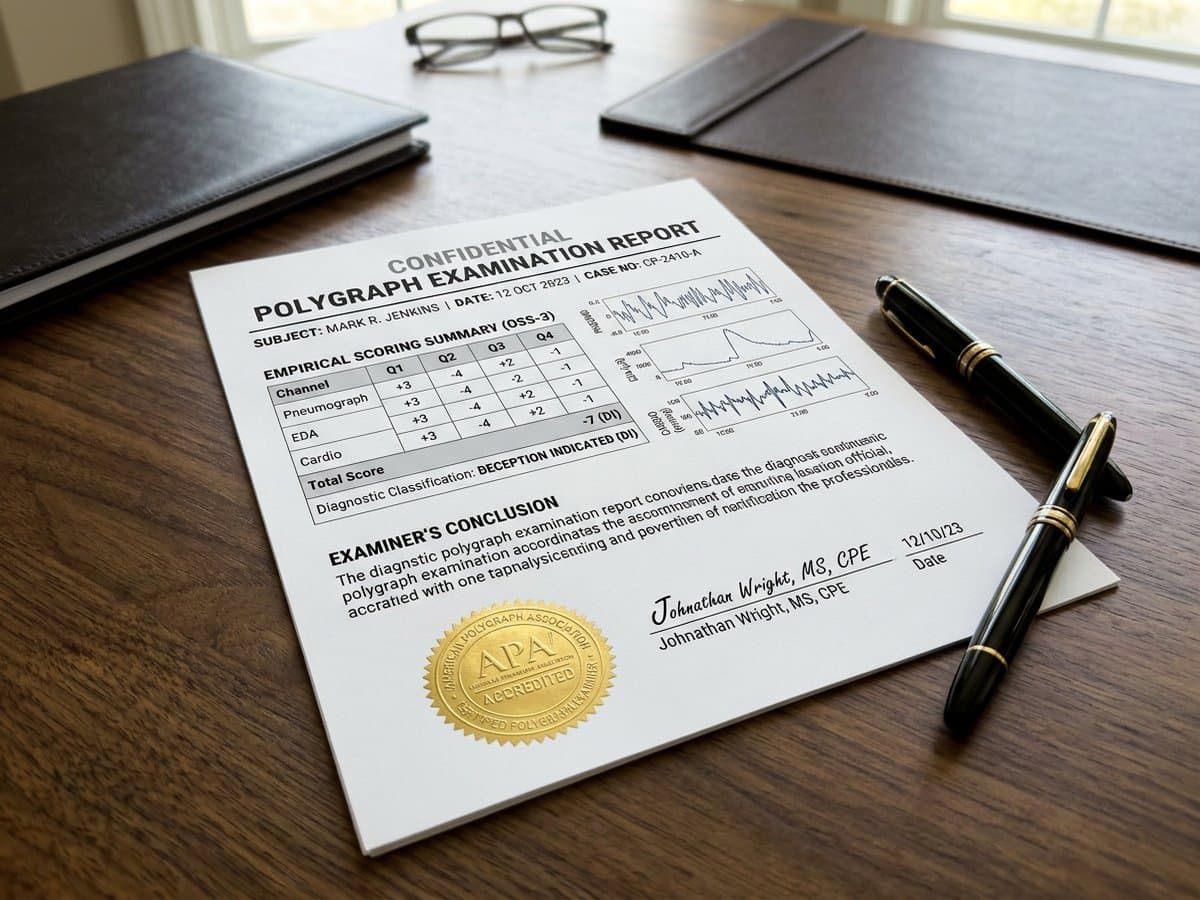 Official certified polygraph test montreal examination report with numerical OSS-3 chart scoring