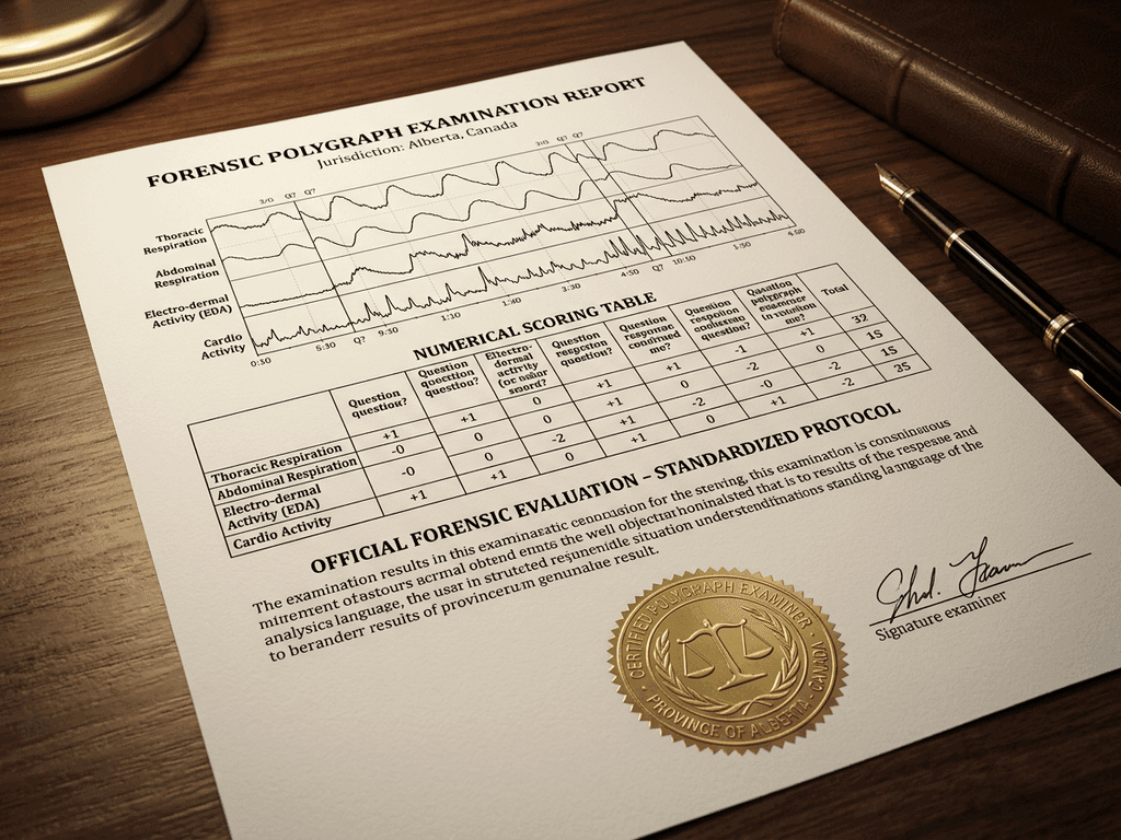 Accredited Edmonton Polygraph Testing - Forensic Examination Report Official accredited edmonton polygraph testing diagnostic report with numerical chart scoring